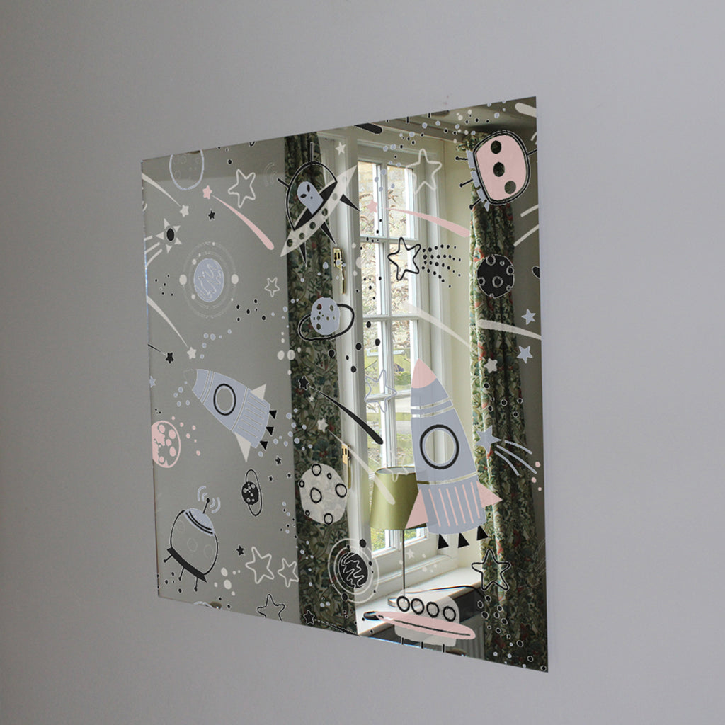 New Product spaceships and planets with stars Designer Mirror Art Print  - Andrew Lee Home and Living