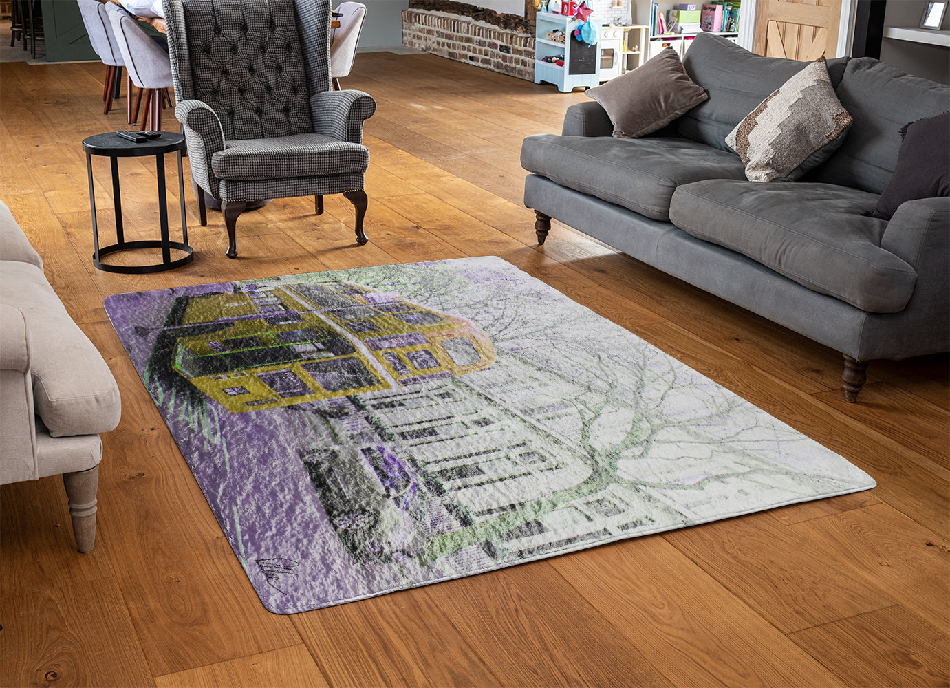 Bus Rug Large London bus YELLOW rear (Rug) β Benjamin Tate Design