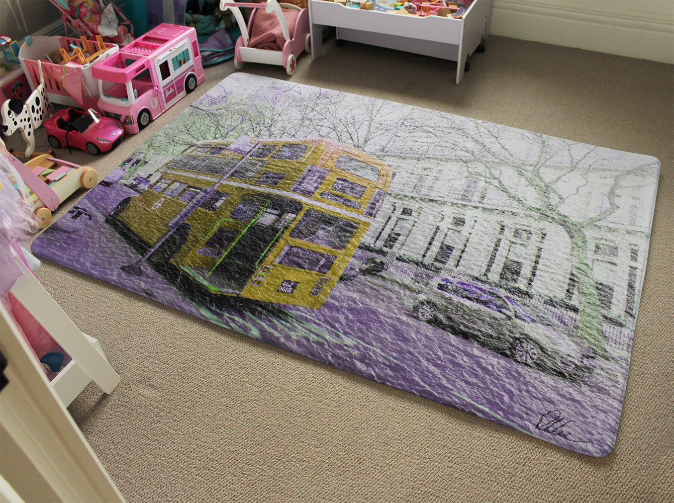 Bus Rug Large London bus YELLOW rear (Rug) β Benjamin Tate Design