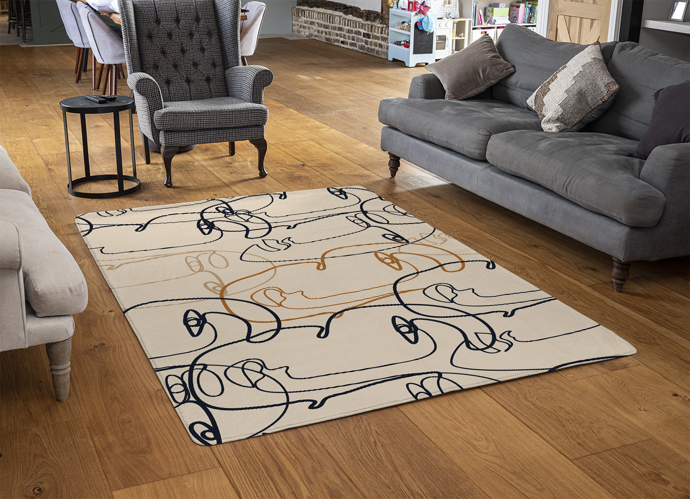 Deconstructed Line Rug Continuous line drawing of faces (Rug) – Benjamin Tate Design