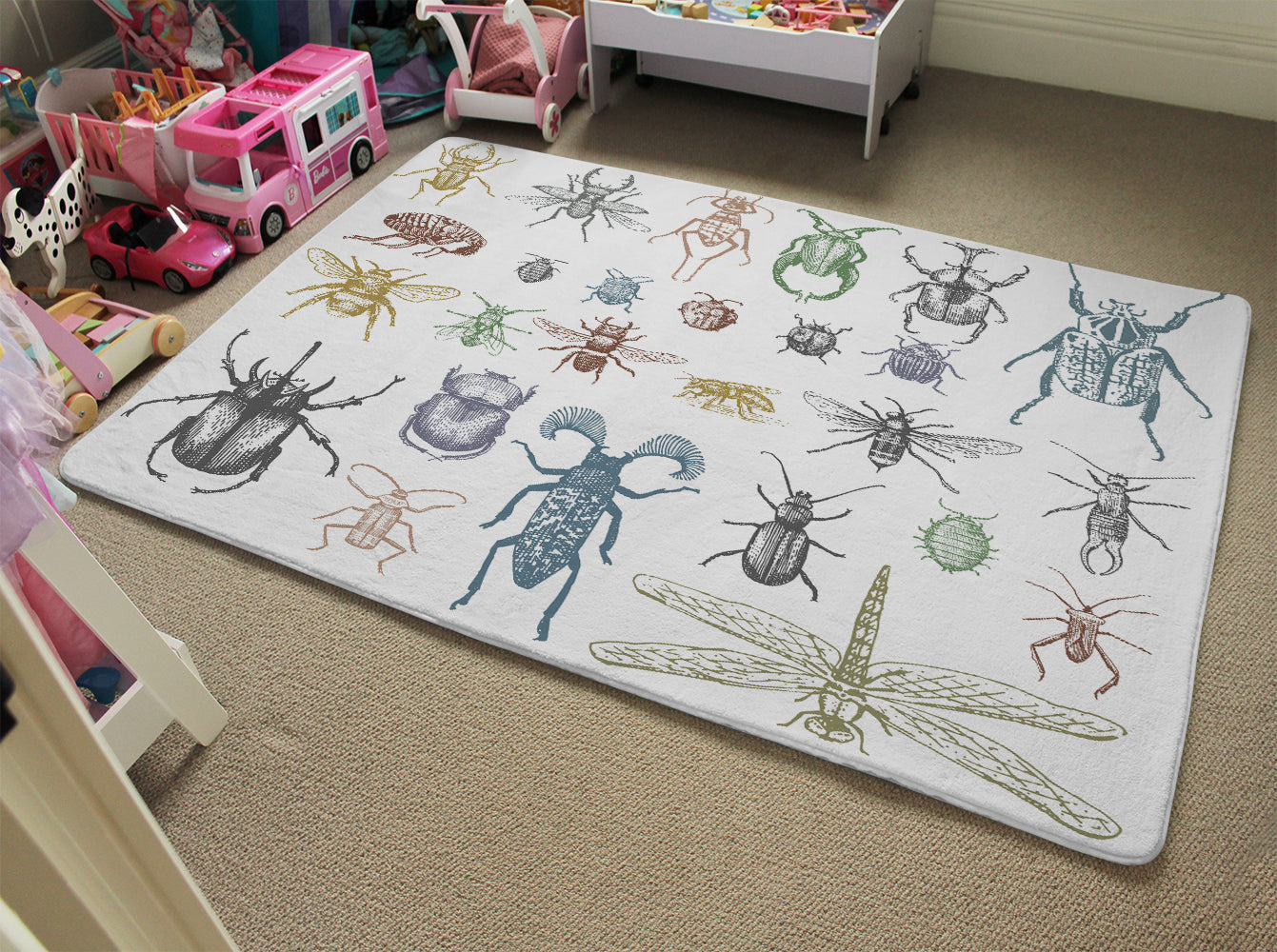 Teal Insect Rug big set of insects bugs beetles and bees many species in vintage old h ...